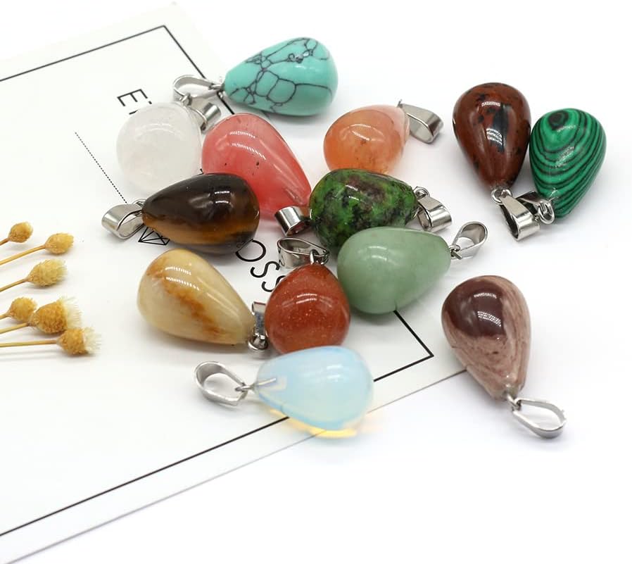 LHJ 20 Pcs Natural Stone Pendants Water Drop Shape Mixed Color Crystal Agates Stone Charms for Jewelry Making Necklace Bracelet - Image 2