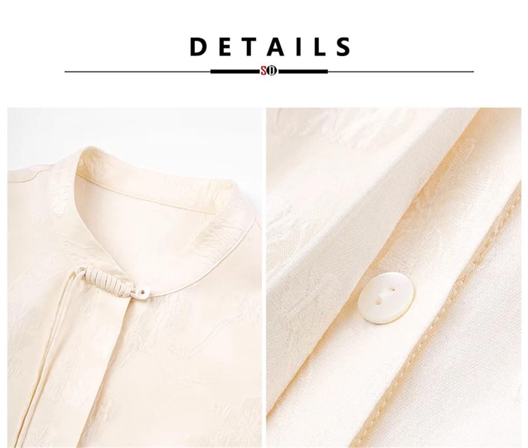 Blusas lisas para mujer, jacquard, 100 % seda, cuello alto, estilo vintage, elegante