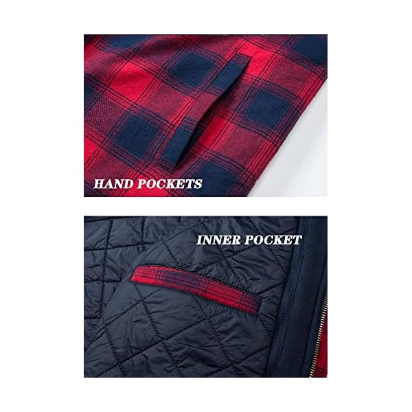 TACVASEN Mens Standard Camp Night Berber Lined Hooded Flannel Shirt Jacket Thicken Cardinal Arrowood Plaid Red L - Image 6