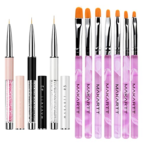 Makartt 3Pcs Nail Art Liner Brush Acrylic Nail Brush Gel Nail Painting Brush Bundle With Makartt 7Pcs Gel Nail Brush, Poly Extension Gel Brush #TOP17