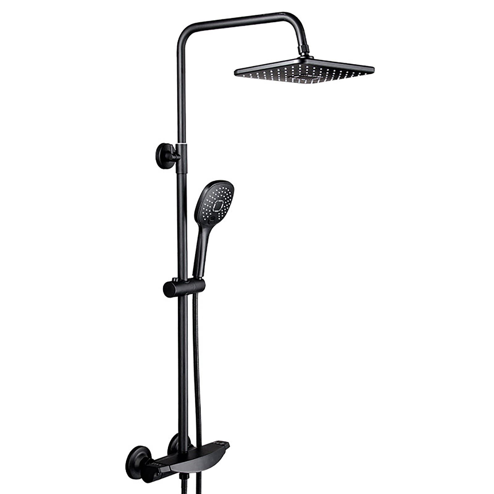 NGDFGR Thermostatic Shower With Shower Head, Shower Combo Set Wall Mount Shower Faucet Set Double Handle Rain Mixer Shower Combo Set With Waterfall Tub Spout, 3 Mode Handheld Sh,Black