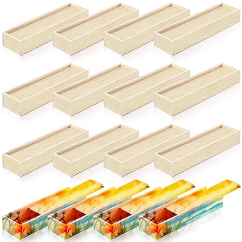 Spiareal 16 cajas de madera para lápices con tapa deslizante rectangular sin pintar, caja de almacenamiento para manualidades, inauguración de la casa, fiesta, regalo, bricolaje, con impresión de