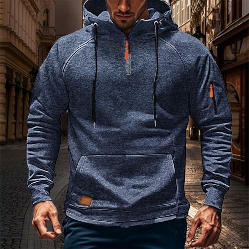 Men's Hooded Sweatshirt with Pocket Quarter Zip Long Sleeve Drawstring Pullover Shirts Outdoor Adventures Blouse Plus Size2