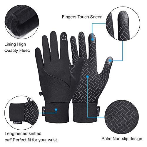 Winter Gloves for Men Women, Touch Screen Water Resistant Windproof Cold Weather Warm Gloves for Running Cycling Driving (Black, Large)