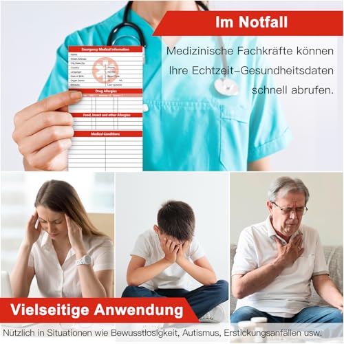 MEDMAX Notfall-Kontaktausweise für Medizinische Informationen auf Deutsch, Dreifach Faltbar mit Schutzhüllen, Notfall-Kontakt-Ausweise auf Deutsch, Medizinische Notfallkarte, 8 Stück