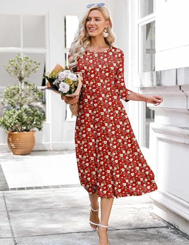 Image of HOTOUCH Women's 3 /4 Sleeve A-line and Flare Midi Long Dress