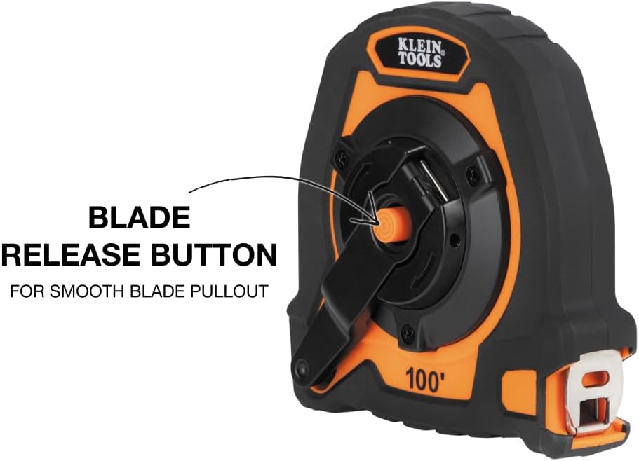 Klein Tools 94100CR Closed Reel Long Tape Measure, 100-Foot Nylon Coated Blade, with Belt Clip and Lanyard Hole