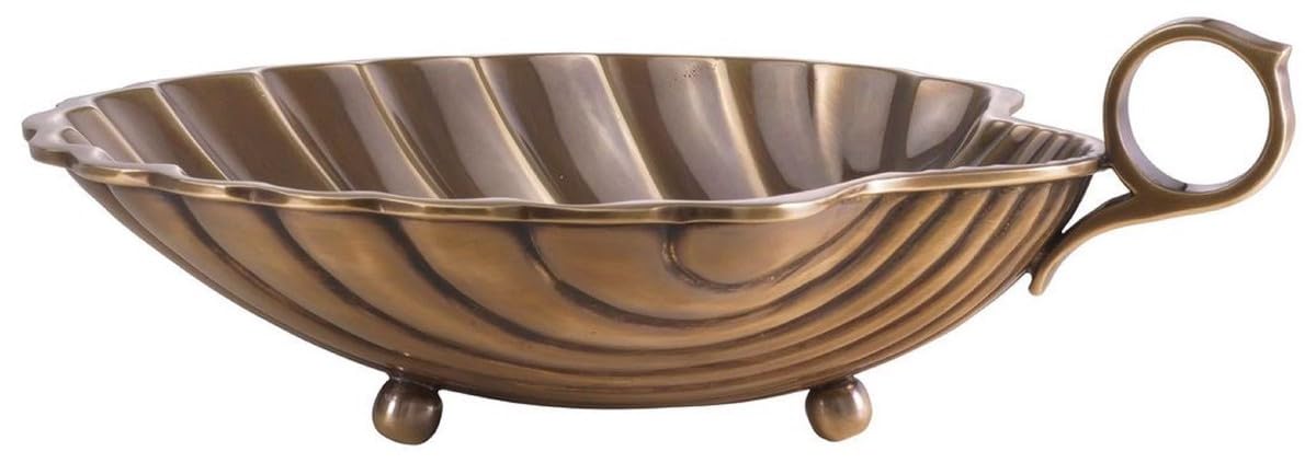 Casa Padrino Luksusowa taca do serwowania z mosiądzu w stylu vintage 22,5 x 19,5 x wys. 5,5 cm - mosiężna taca w kształcie muszli - akcesoria do hoteli i restauracji - luksusowa jakość