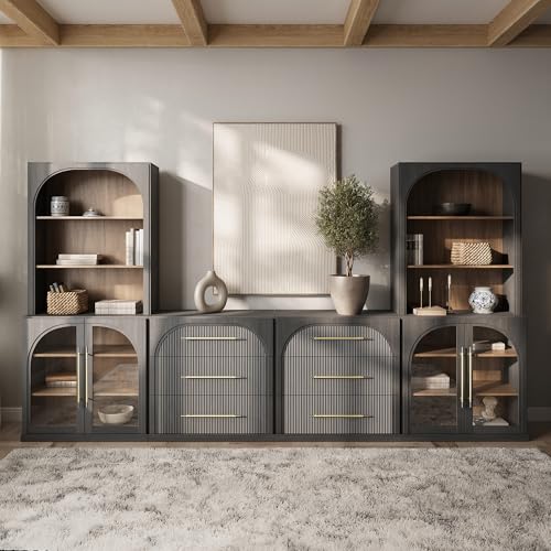 Image of BELLEZE Jagger 130 inch Wall Unit 6-Piece Modular TV Stand - Ebony