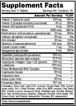 Dermavite Hair, Skin and Nails Vitamins | 5000mcg Biotin | Hyaluronic Acid | Alpha-Lipoic Acid | Multivitamin | 60 Tablets