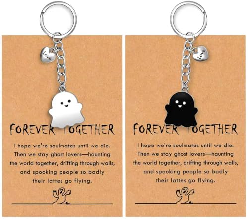 Image of PRCOLUX Funny Cute Ghost Keychain Gifts for Sisters Boyfriend Girlfriend Couple Halloween Christmas Birthday Graduation Gifts