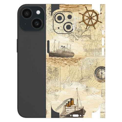 Image of AtOdds - Full Body Back Screen Guard Protector Film - Lamination Wrap Skin Sticker for iPhone 15 | Scratchproof Matte Finish (Design - Pirate Map)