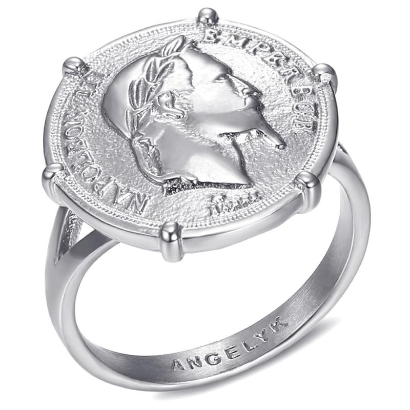 BOBIJOO Jewelry - Bague Chevalière Homme Femme Napoléon III Sertie Griffée Pièce 20 Francs Argenté Louis Acier 316L - 63 (10 US)