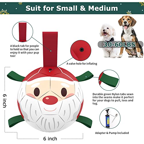 Image of QDAN Christmas Dog Balls with Straps, Soccer Ball for Dogs for Small Medium Breed, Tug Toys for Dog Birthday, 6 Inch Outdoor Dog Toys for Fun