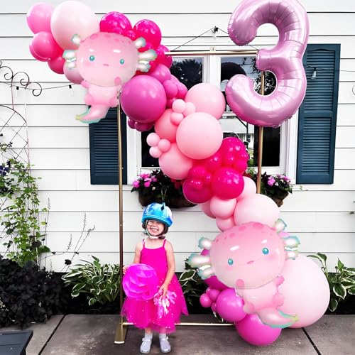 Image of 2pcs Axolotl Balloons Axolotl Foil Balloon Pet Balloon for Axolotl Birthday Party Decorations Pink Axolotl Party Supplies Axolotl Theme Party Water Pet Party Summer Beach Party Sea Animal Party Decor