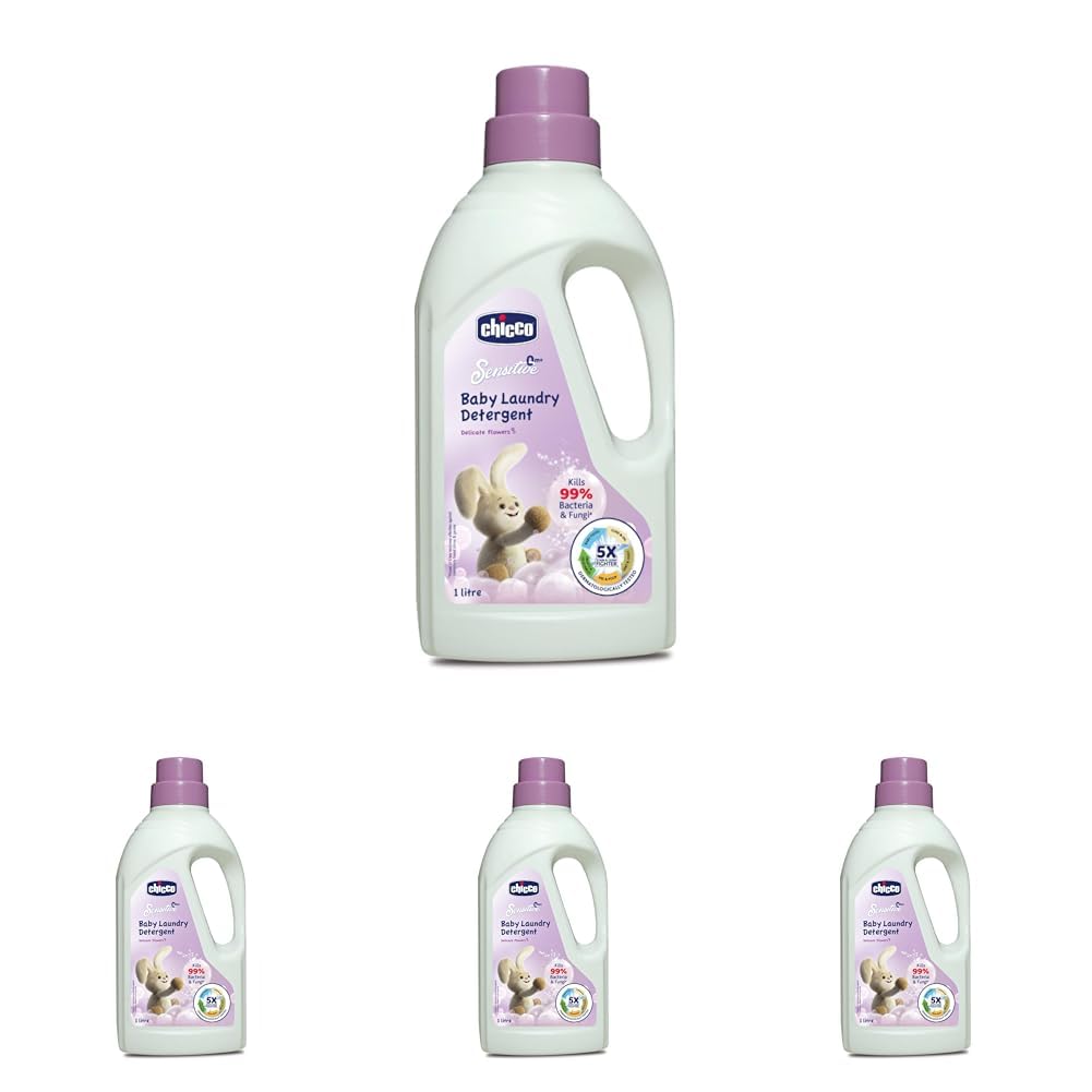 Chicco Baby Liquid Laundry Detergent, 5X Stain & Germ Fighter, Kills 99% Of Germs, Dermatologically Tested For Effective & Gentle Cleaning, Delicate Flowers (1 L) (Pack of 4)-image-49