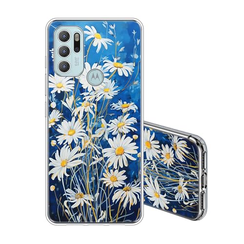 JEZSTHAI Funda Compatible con Motorola Moto G60S Carcasa Silicona Transparente Suave Antichoque TPU Bumper Protectora Tapa Trasera,Margaritas Patrón Aesthetic Case
