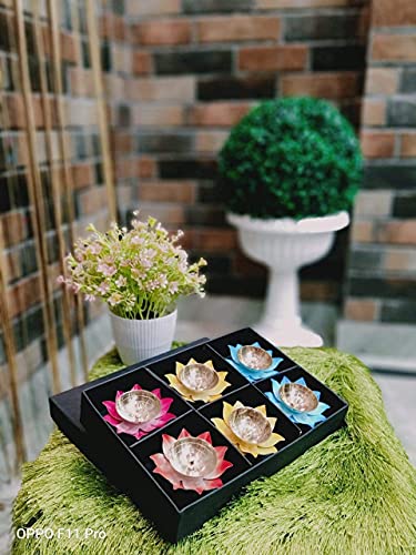 Image of Sanvatsar Metal Diya Lotus Design Set of 6 Oil lamp Deepak, Navaratri Gift Diwali Gift Corporate Gift Home Decor Item in Diwali Pooja