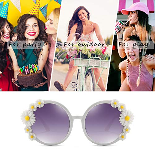 Dollger Daisy Sunglasses for Women Flower Round Fashion Rave Party Disco Fun Festival Retro Sunglasses,White Purple 6