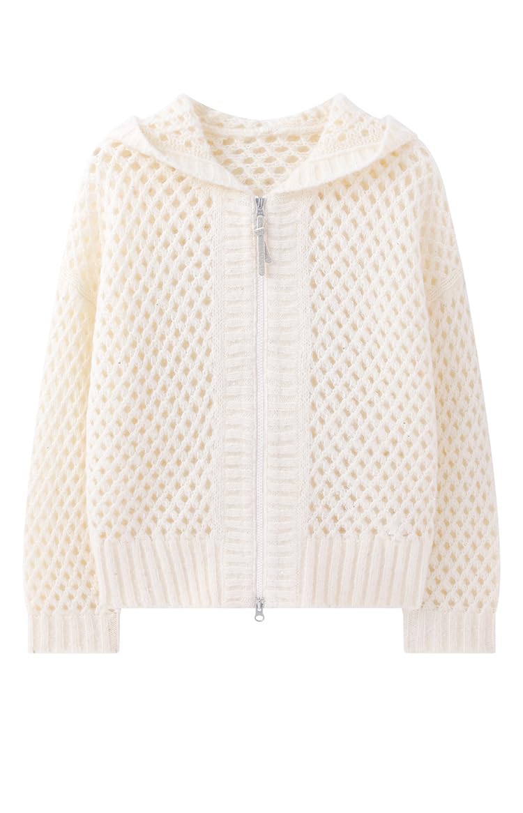 Premium Womens Knit Hoodie Cashmere Alpaca Mohair Blend Zip Cardigan Early Fall Fashion BD4521222