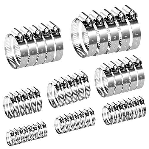 JAYZUUM 70 Stück Schlauchschellen Edelstahl- 8 Größen 651 mm einstellbare Schlauchklemmen Set Rohrschellen Schelle für Haus Gasrohr Wasserrohr Teich Garten PoolSILBER