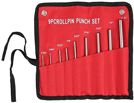 Roll Pin Punch Set, Akozon 9 Pieces Durable 40CR Metal Steel Mechanics Professional Punches Recessed Roll Pins Knurled Handles Tool Kit