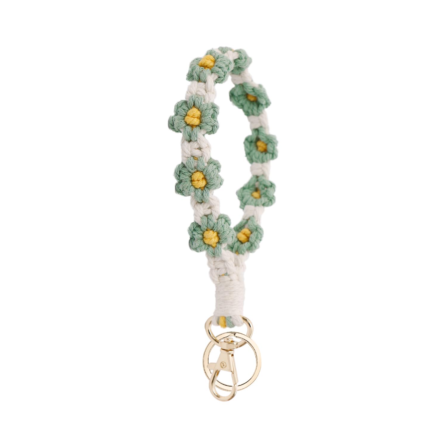 WALXINK Flower Keychain Wristlet Handmade for Women with Key Ring Macrame Lanyards for Car Keys