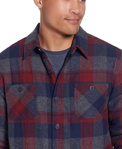 Image of Weatherproof Vintage Mens Hooded and Non-Hooded Sherpa Lined Soft Brushed Plaid Flannel Button-Down Shirt Jacket