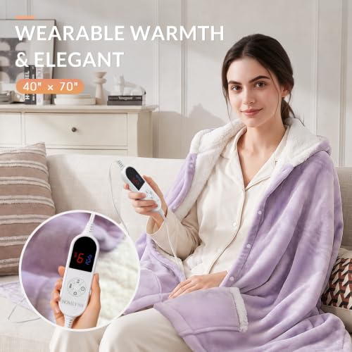 HOMLYNS Wearable Heated Blanket Wrap with Hood, 40 x 70 in, Purple - image 2