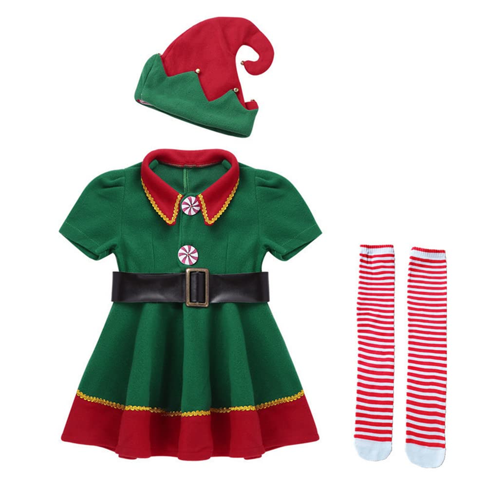Zenova Christmas Elf Costume Adult Kids,Christmas Green Elf Family Outfit Men Women Boys Girls Xmas Carnival Party Costume,Santa's Helper Cosplay Party Dress Up (Girls/Women, for Height 140-150cm)
