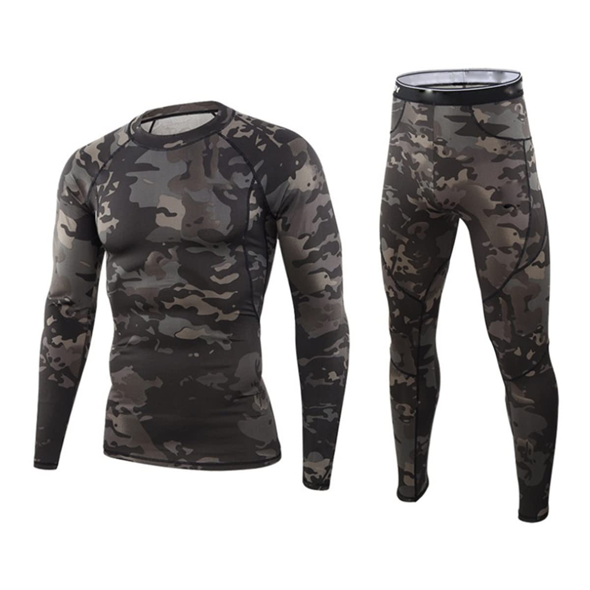 Completi Termici Uomo Donna Set di Biancheria Intima Termica mimetizzatura, Inverno all'aperto Asciugatura Rapida Strati di Base