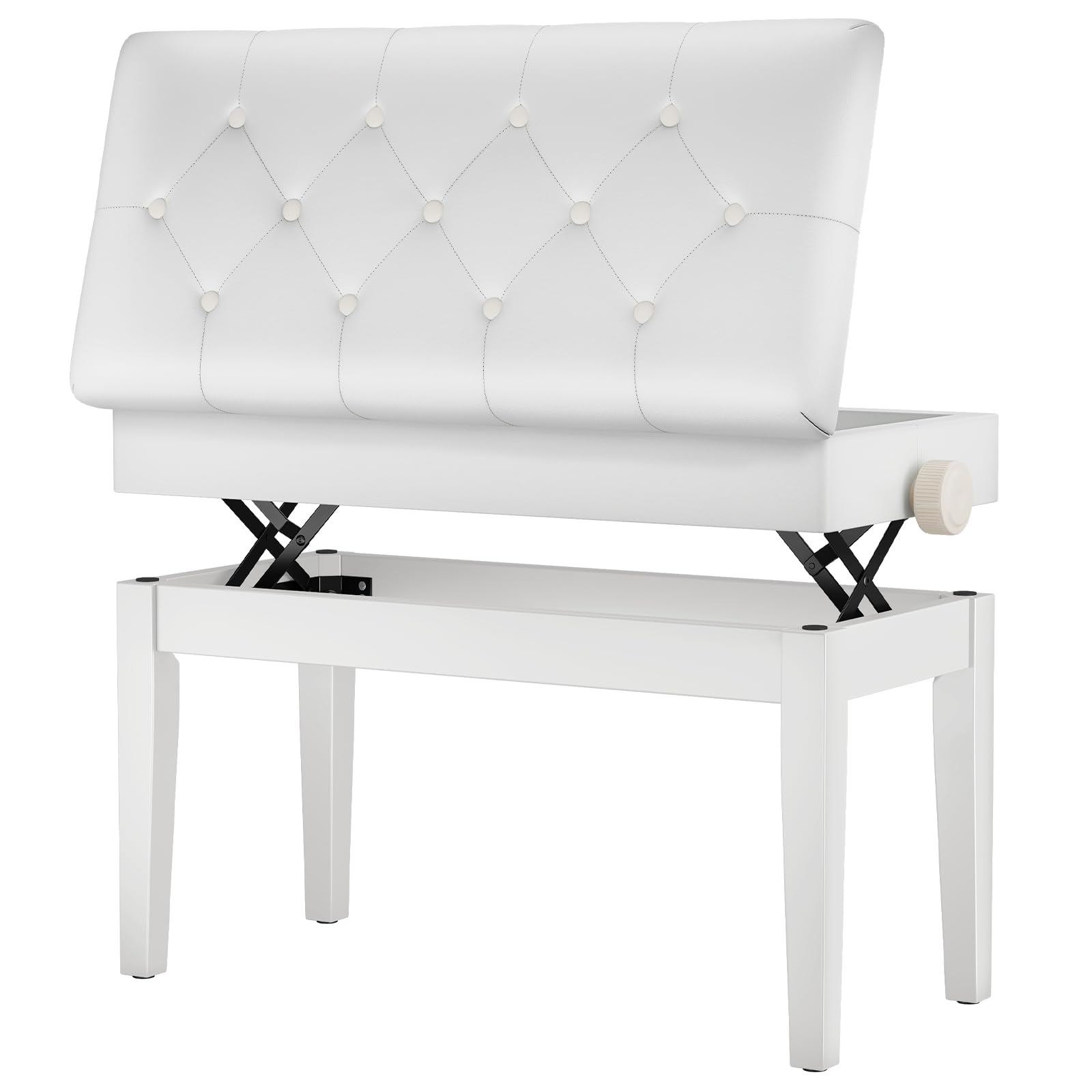 MAMIZO Banqueta Piano Regulable Altura 72x33x58CM, Banco Piano con Espacio Almacenamiento, Silla Piano, Banqueta Piano Carga Máxima 200KG, 4 PCS Patas Piano Madera Maciza, Blanco
