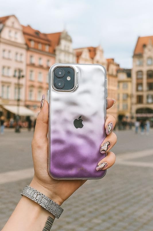 Image of COVERLY for iPhone 15 Pro Max Case - Trendy Ombre Dual Tone Lavender Aurora with Metallic Bezel | Holographic Glossy Gradient Back Cover | Shockproof Slim Fit Soft Silicone | Designer Case for Girls