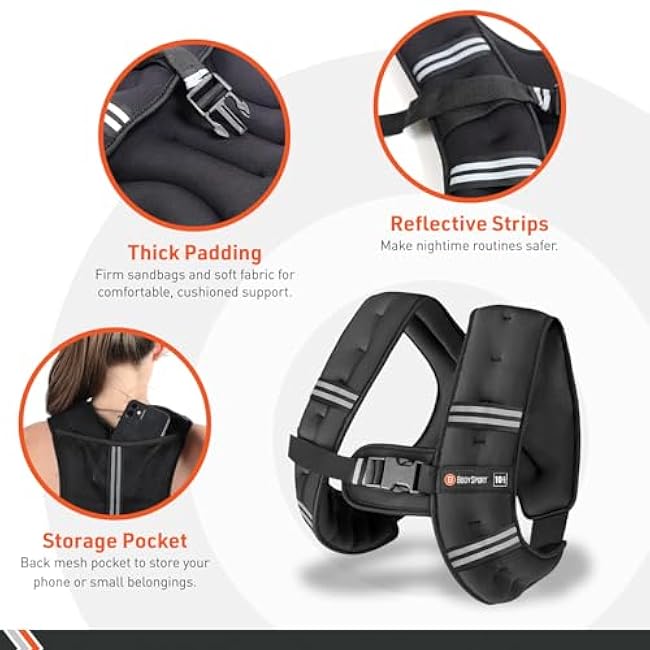 Body Sport Weighted Vest - Adjustable Fitness Vest for Strength Training, Running, Walking, and Endurance Workouts