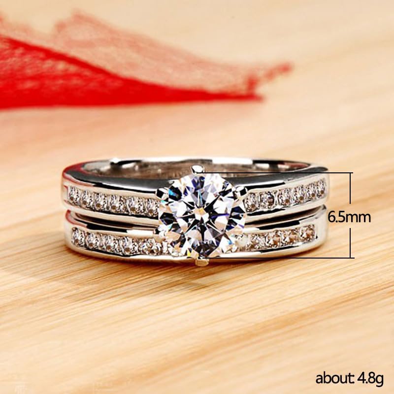 Classic 1.5CT 925 Sterling Silver Engagement Rings for Couples Sets Wedding Eternity Bridal Band Ring Set Simulated Diamond Stackable Halo CZ Cubic Zirconia Anniversary Princess for Women Size 6 - Image 5