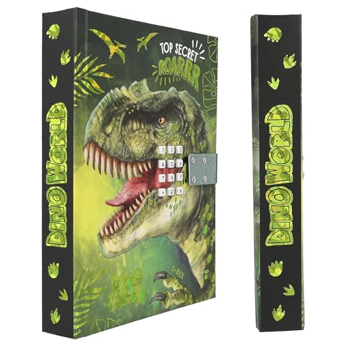 Depesche 12407 Dino World - Tagebuch mit Zahlen-Code und Sound, Buch mit Dinosaurier-Motiven und 80 linierten, bunt illustrierten Seiten
