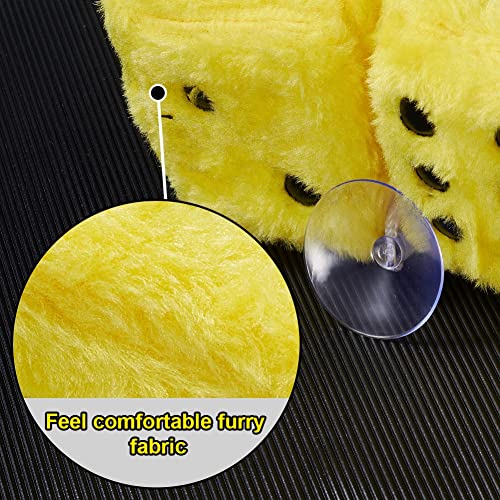 Image of 2.95'' Retro Fuzzy Plush Dice Car Charm Square Plush Dice Car Rear View Mirror Hanging Ornament Vehicle Mirror Hanging Accessories, Yellow