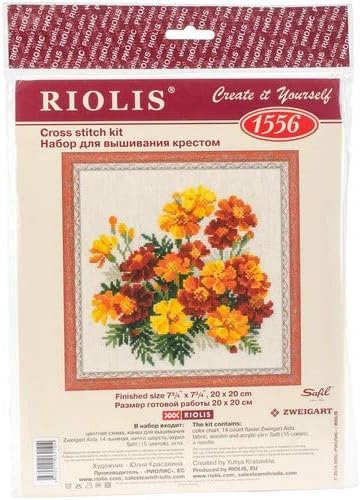 RIOLIS Cross Stitch Kit - 1556 - Marigolds, Multi-colour, 20cm x 20cm - Image 4