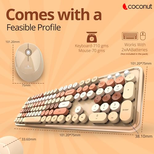 Image of Coconut Vintage Combo Retro Wireless Keyboard & Mouse 2.4G Mixed Color Keyboard Mouse Set with Round Punk 104 Keycaps (Brown)