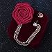 Fashion Bridegroom Wedding Brooches Cloth Art Hand-Made Rose Flower Brooch Lapel Pin Badge Tassel Chain Men's Suit Accessories (Wine Red)