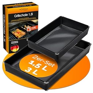 Durandal Grillschale für den Grill und Backofen - 2er Set - Grillmatte für Gasgrill & Holzkohlegrills mit Antihaftbeschichtung - Barbecue Schale Einfache Reinigung - Zubehör - Grillpfannchen