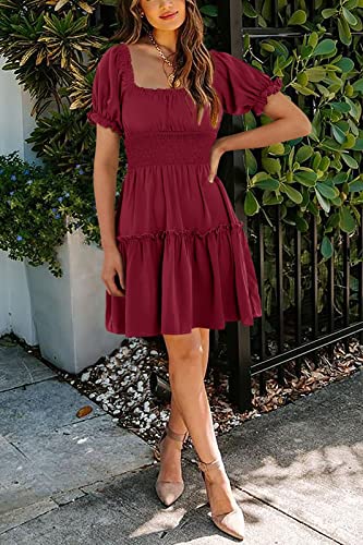 Image of Womens Babydoll Mini Dress Casual Square Neck Short Sleeve Summer Dresses