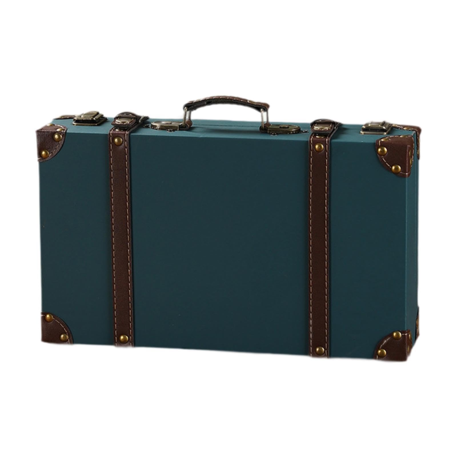 BESSTUUP Vintage Suitcase Wooden Trunk Portable Retro Clothes Storage Box Home Travel Decorative Luggage Case for Women- Blue