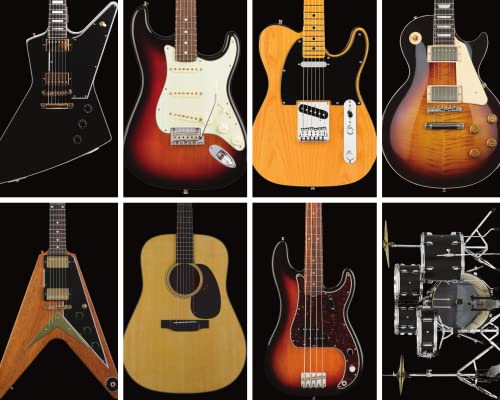 Image of Guitar Ink - Super Deluxe Set of Mixed Guitar Note Cards with Envelopes - 12 QTY Greeting Cards