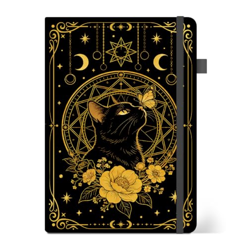 Carnet ligné A5 motif chat et pivoine, une idée cadeau femme et homme unique