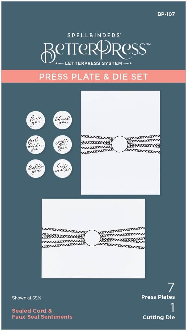Spellbinders BP-107 Sealed Cord & Faux Seal Sentiments Press Plate & Die Set from The Pressed Posies Collection