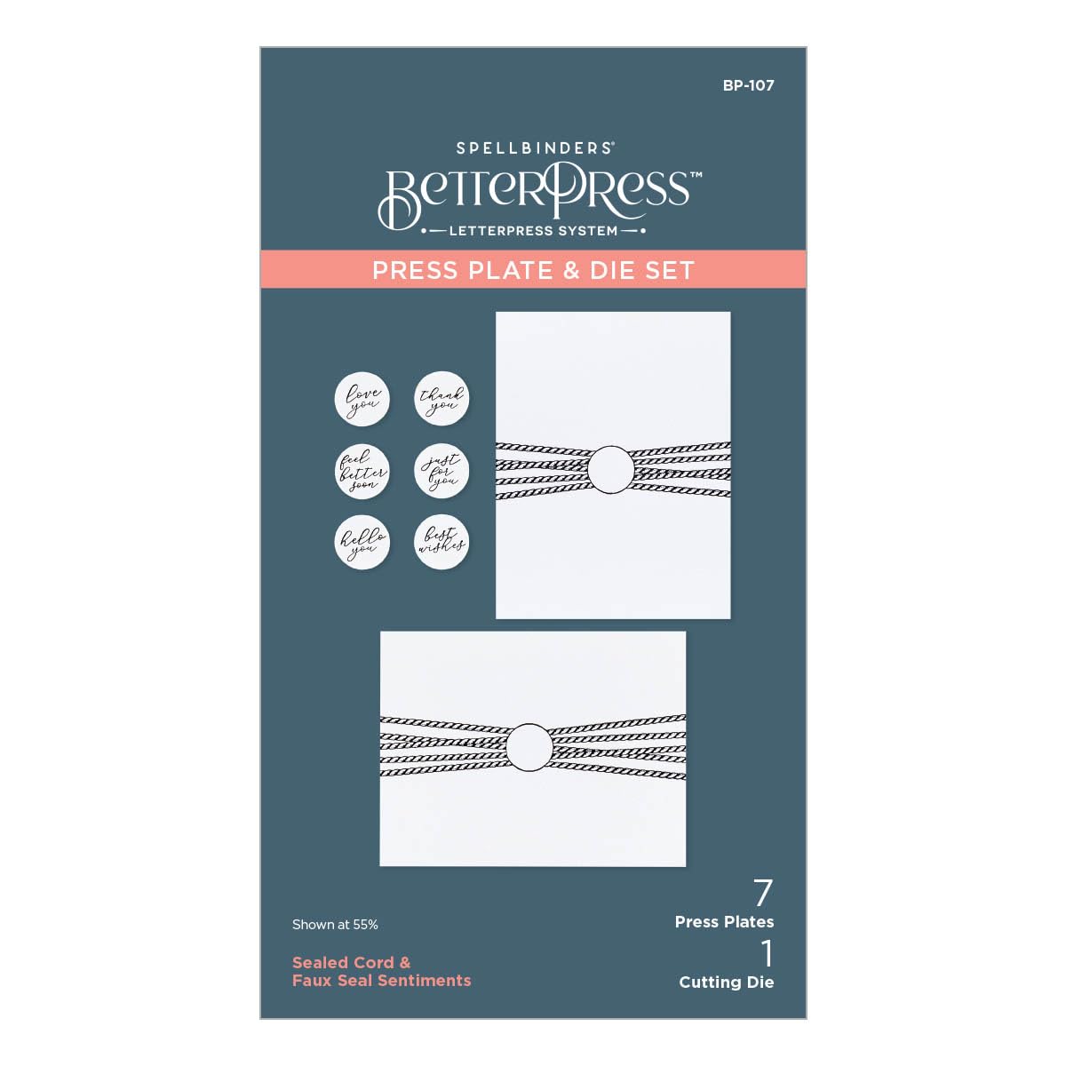 Spellbinders Metal Cord & Faux Seal Sentiments Plate & Die Set From The Pressed Posies Collection, One
