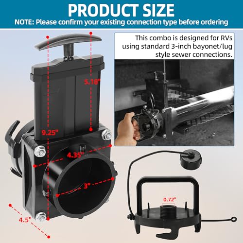 Image of TonGass 3 inch RV Waste Valve Body with Handle & Cap Set