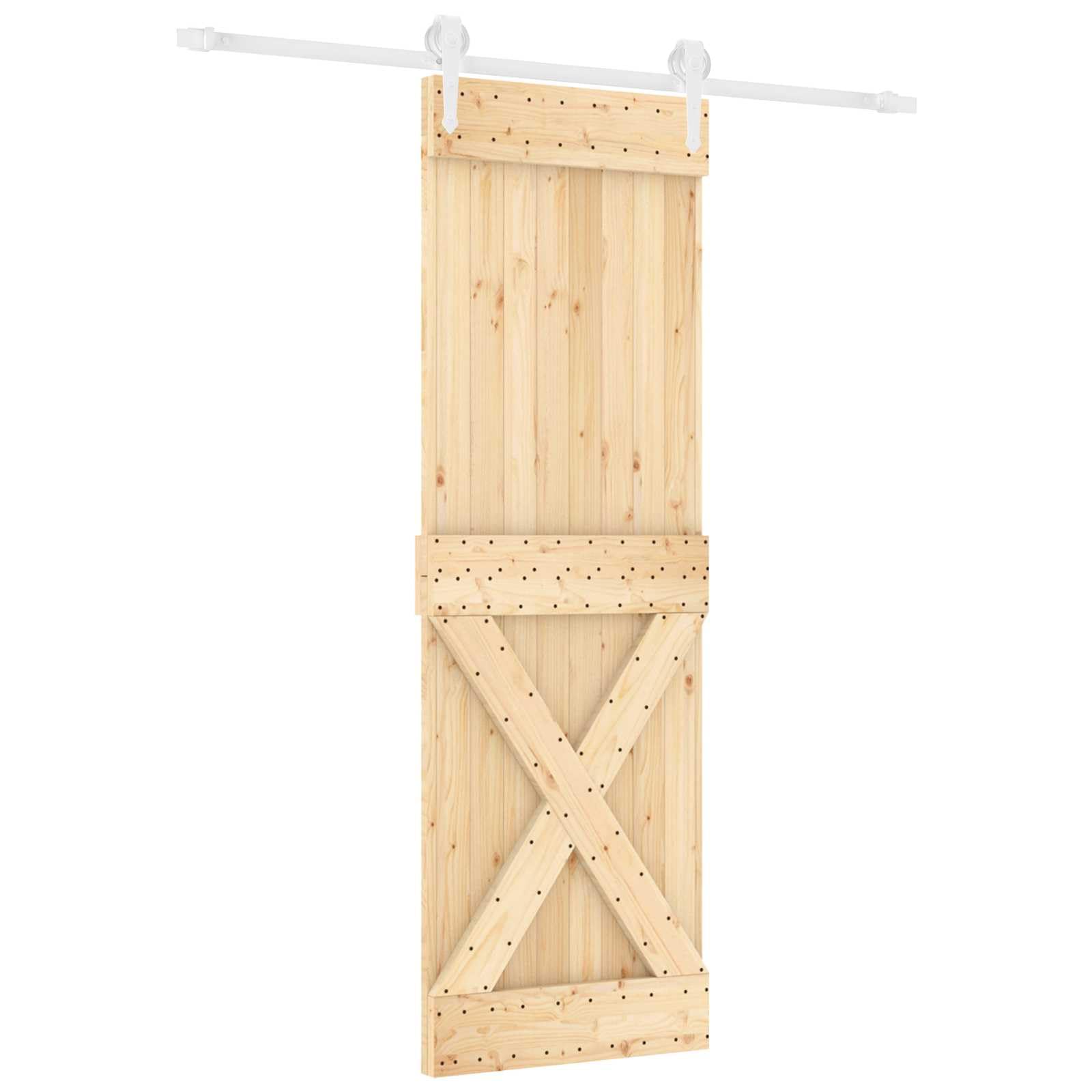Puerta corredera de pino macizo, 70 x 210 cm, natural y blanco, con parte