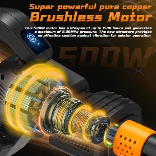 Image of Cordless Pressure Washer, 970PSI Portable Power Washer with Rechargeable 4.0Ah Battery 6-in-1 Nozzle, 3 Speed Adjustment LCD Touch Screen, Handheld Car Washer for Home /Floor, Orange